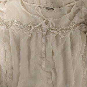 Guess Women's Cream and White Blouse